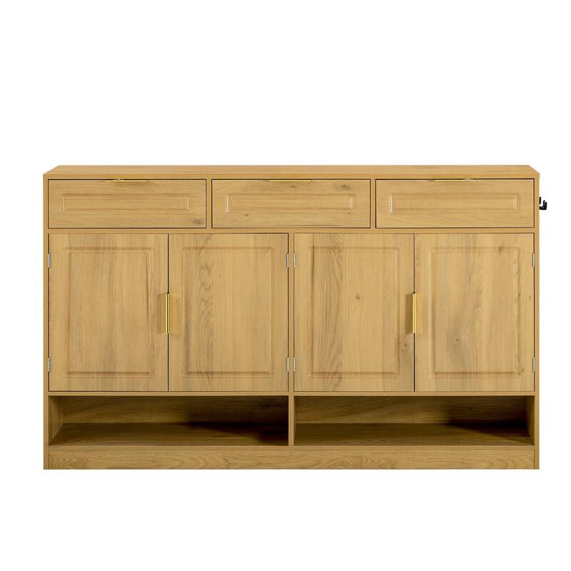 Multi-Functional Storage Buffet with 3 Drawers & 4 Doors, Sideboard with Adjustable Shelf and Open Storage Compartments