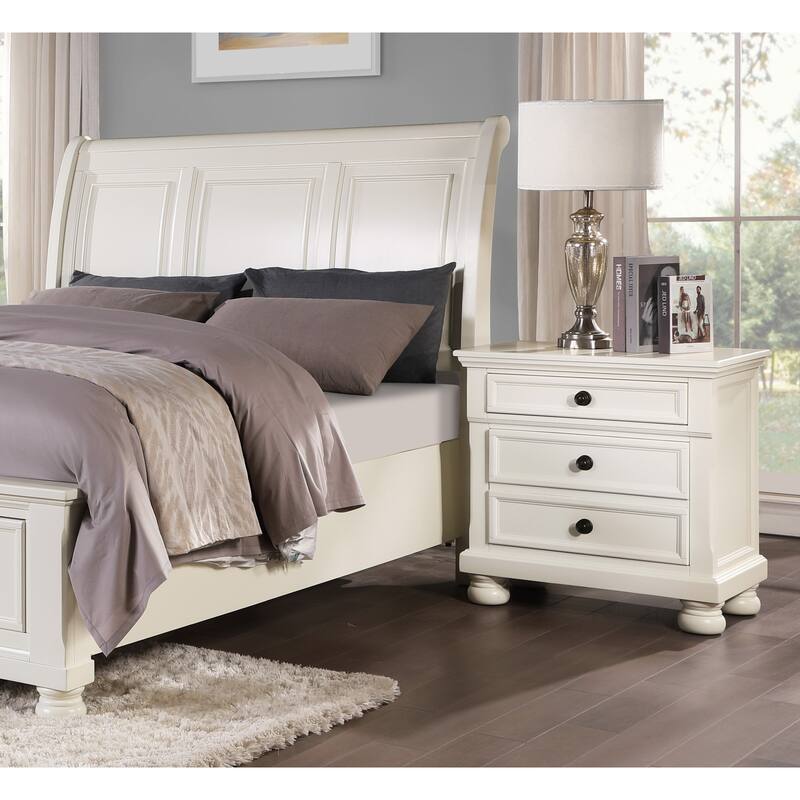 3-Pieces White Bedroom Furniture Set Bed Nightstand Chest