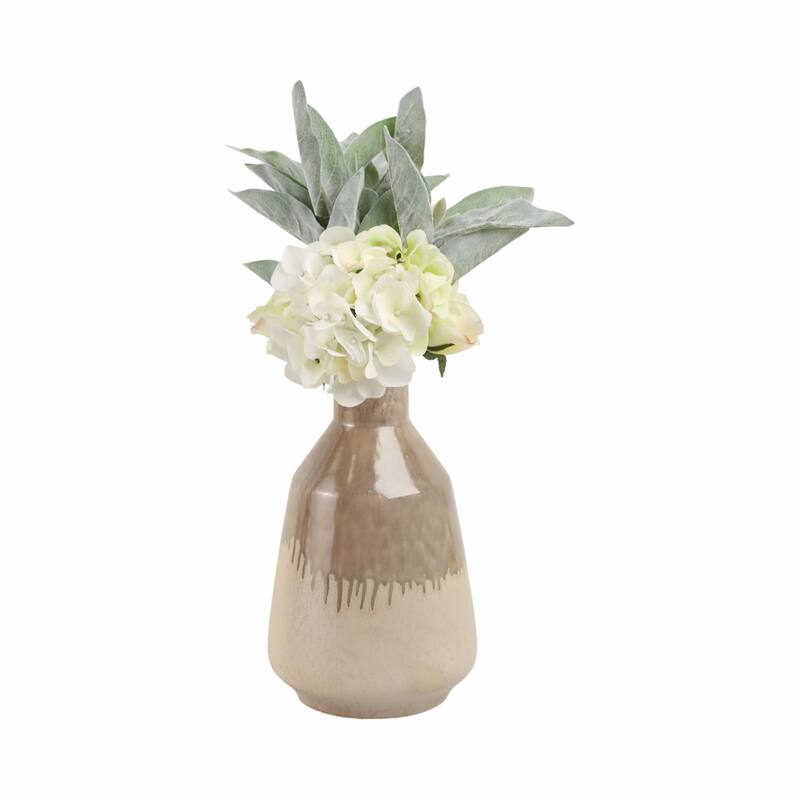 Warm Rustic Ceramic Table Vase for Home Decor, Decorative Flower Vase with Glazed Finish