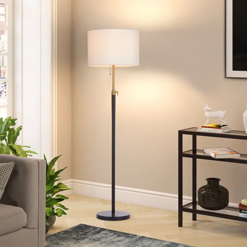 KAWOTI 65in Modern Adjustable Metal LED Floor Lamp with Fabric Shade