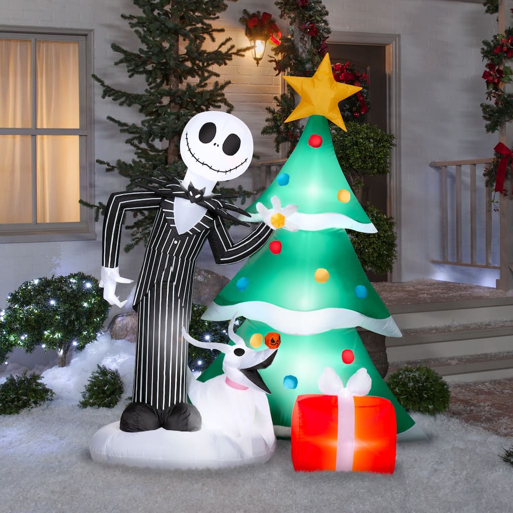 Airblown Disney Jack and Zero Decorating Christmas Tree Christmas Inflatable, 6 Ft, LED Yard Decor