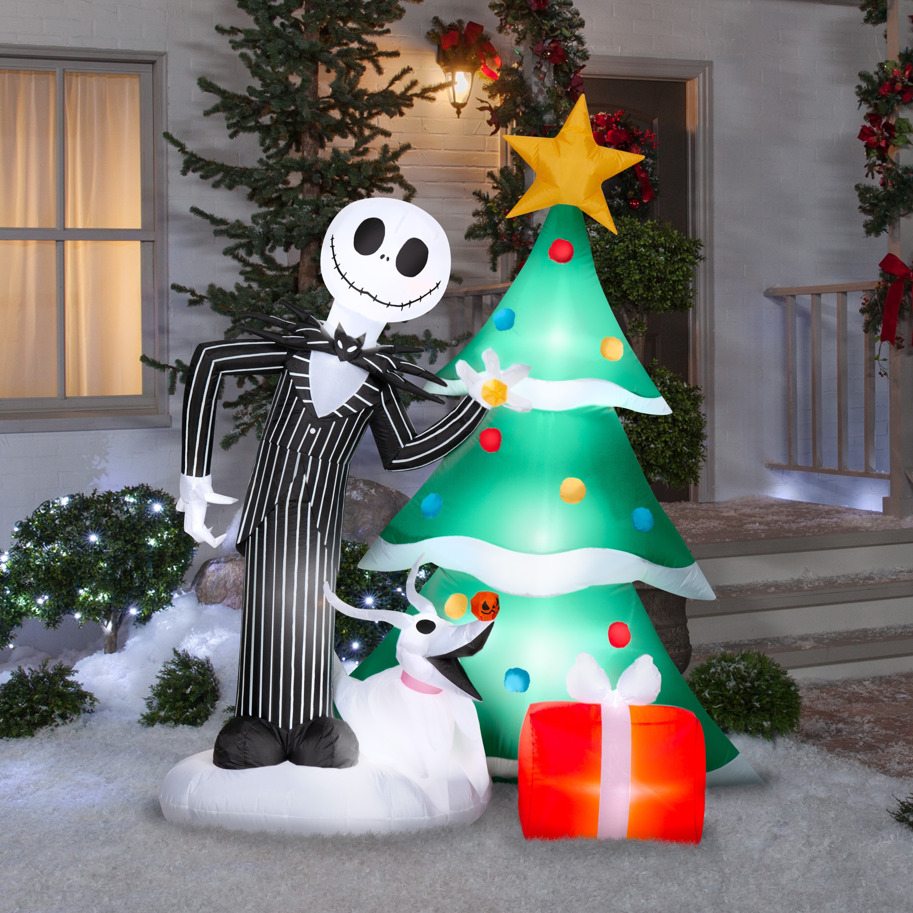 Airblown Disney Jack and Zero Decorating Christmas Tree Christmas Inflatable, 6 Ft, LED Yard Decor