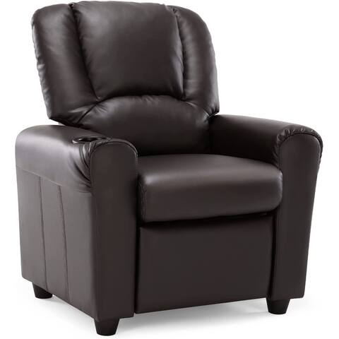 Contemporary Leather Kids Recliner with Cup Holder and Headrest