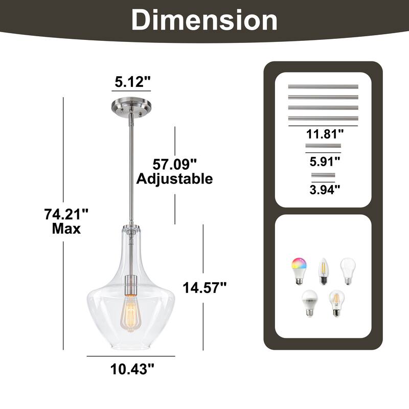 Starsky 1-light Modern Teardrop Pendant Light with Thick Clear Glass Shade
