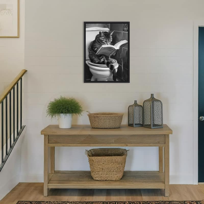 Literary Litter Box Cat by Niky Rahner Framed Canvas Wall Art