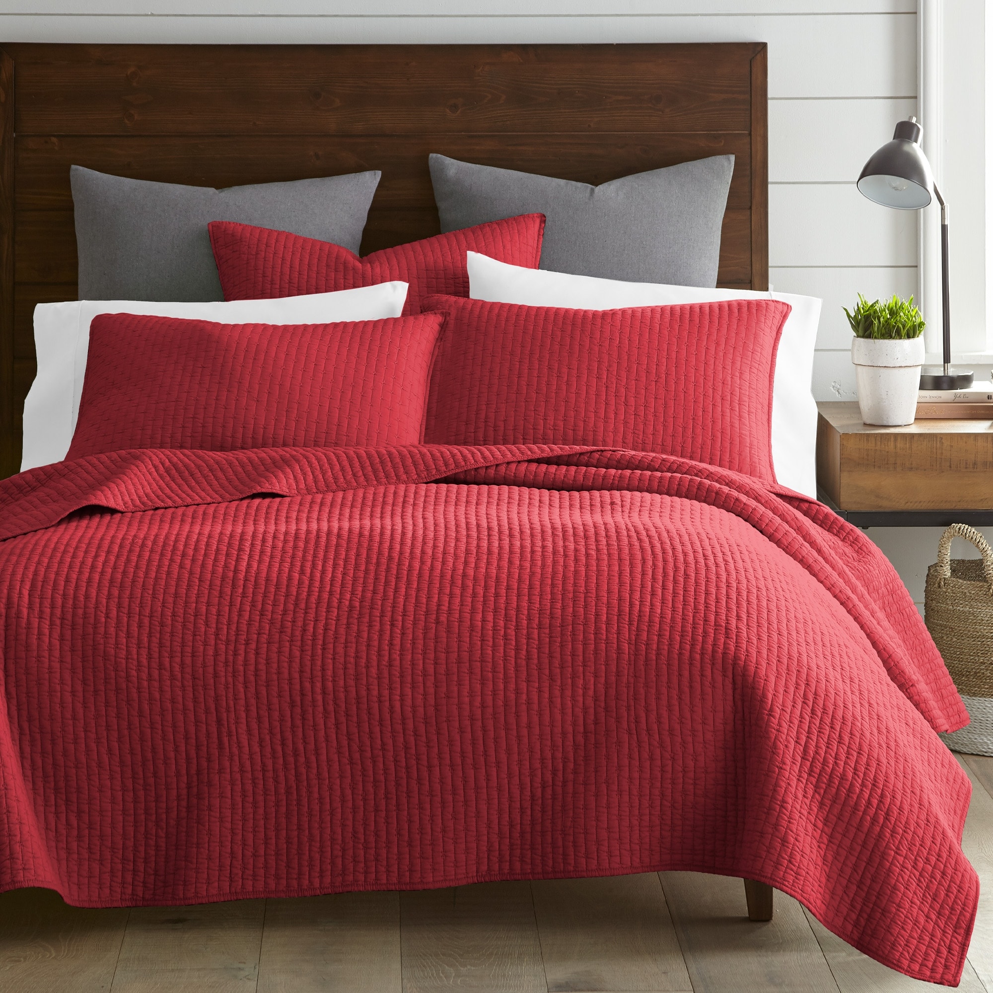 Cross Stitch Chile Red Full Queen Quilt Set Levtex Home Bed