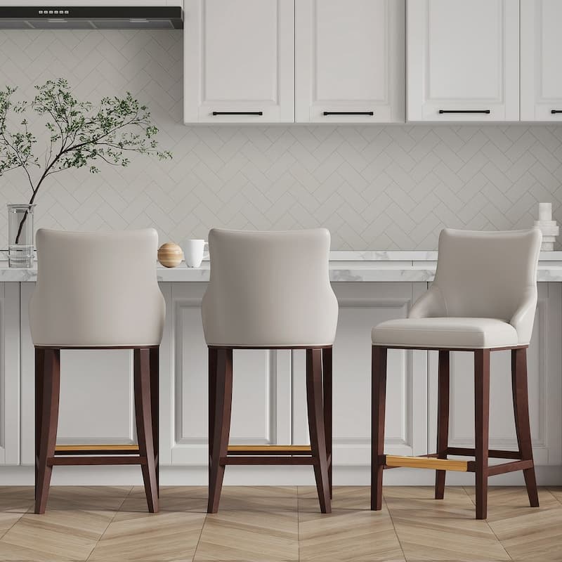 Manhattan Comfort Modern Shubert Upholstered Barstool - Light Grey - Bar Height - Set of 3
