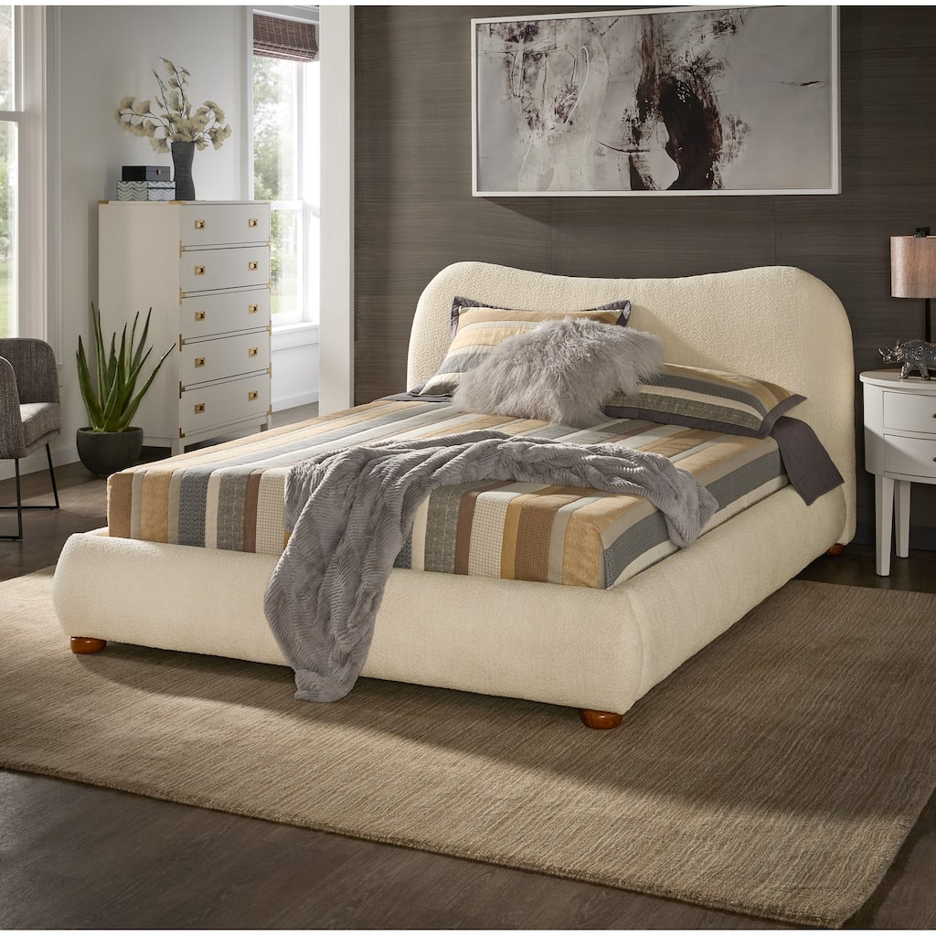 Cloudscape Boucle Fabric Platform Queen Bed with Curved Headboard and Rounded Footboard by iNSPIRE Q Modern