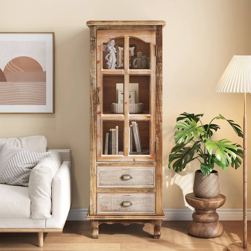 Rustic 54.53"Tall Wooden Accent Cabinet with Decorative Doors and 2 Drawers