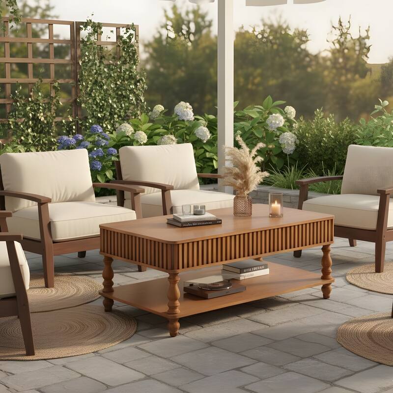 Rustic Style Lift-Top Coffee Table with Hidden & Open Storage