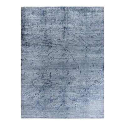 Modern One-of-a-Kind Hand-Knotted Area Rug - Gray, 9' 1" x 12' 3" - 9' 1" x 12' 3"