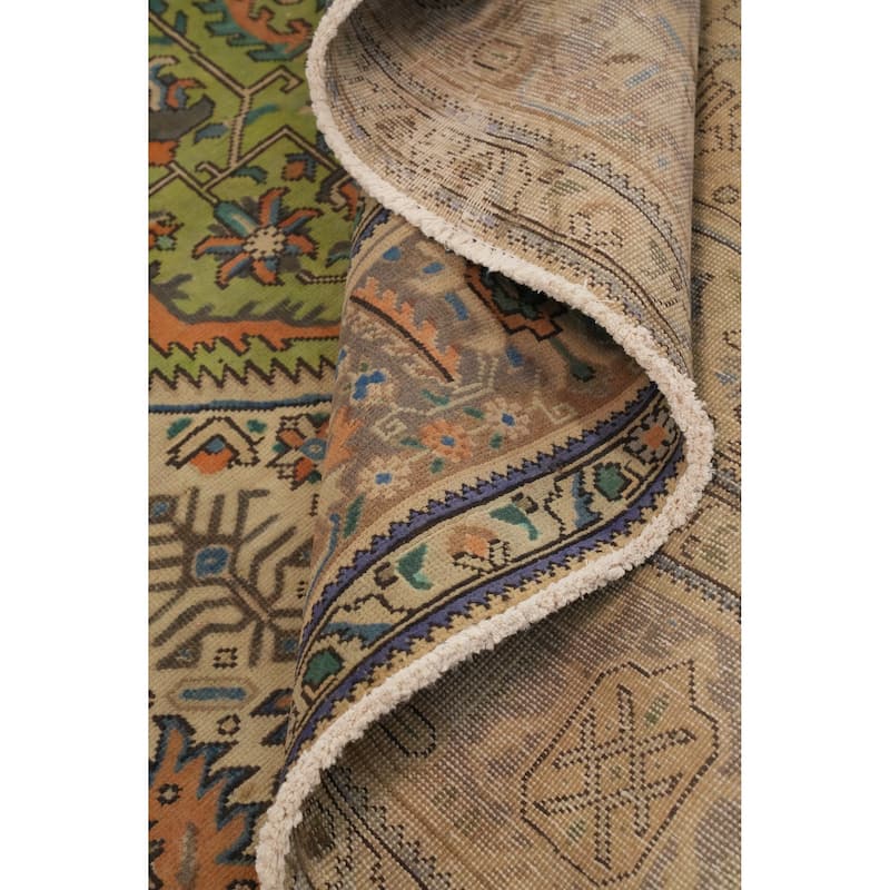 Hand Knotted Oriental 100% Wool Carpet Traditional Floral Green Tabriz Area Rug - 12' 5'' X 9' 7''