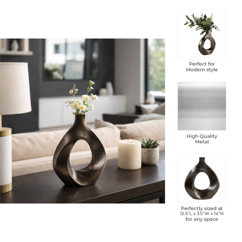 Artistic Metal Swirl Vase with Cut Out Center - Sculptural Flower Vase