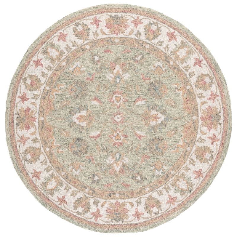 SAFAVIEH Handmade Heritage Sigþridur Traditional Wool Rug - 6' Round - Green/Ivory
