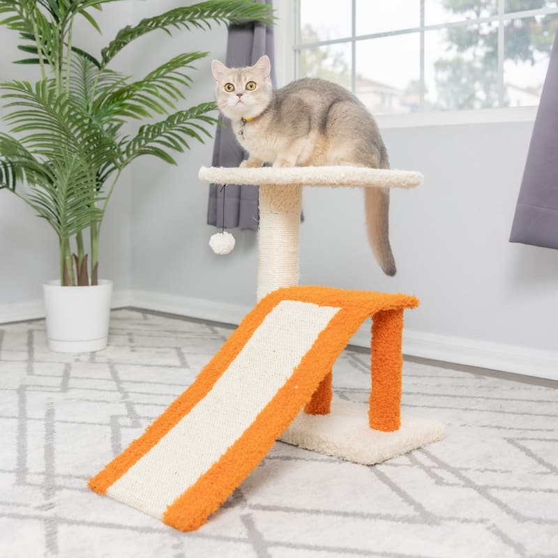 Two-Level Platform Real Wood Scratcher W Sisal Carpet Ramp - 21"(L) x 19"(W) x 27"(H)