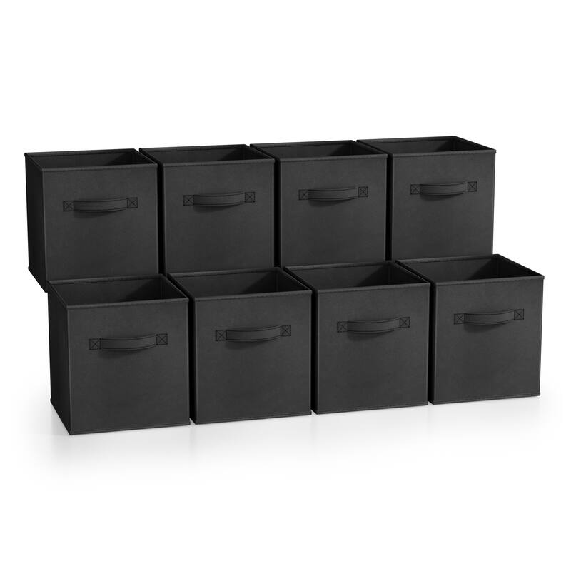 Sorbus Fabric Storage Bins 11" Foldable Cubes With Handles For Pantry, Cubbies, Toy And Closet Shelving Organization - 8Pk - Black