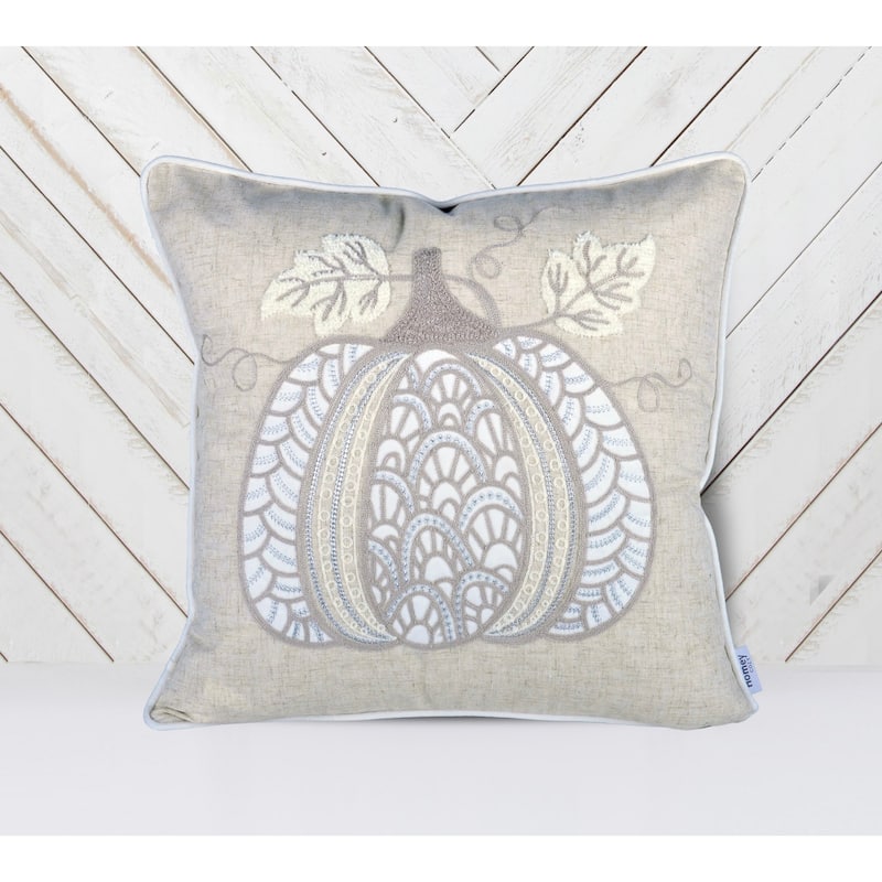 Lace Embroidered Pumpkin Throw Pillow - Neutral Fall Accent Cushion