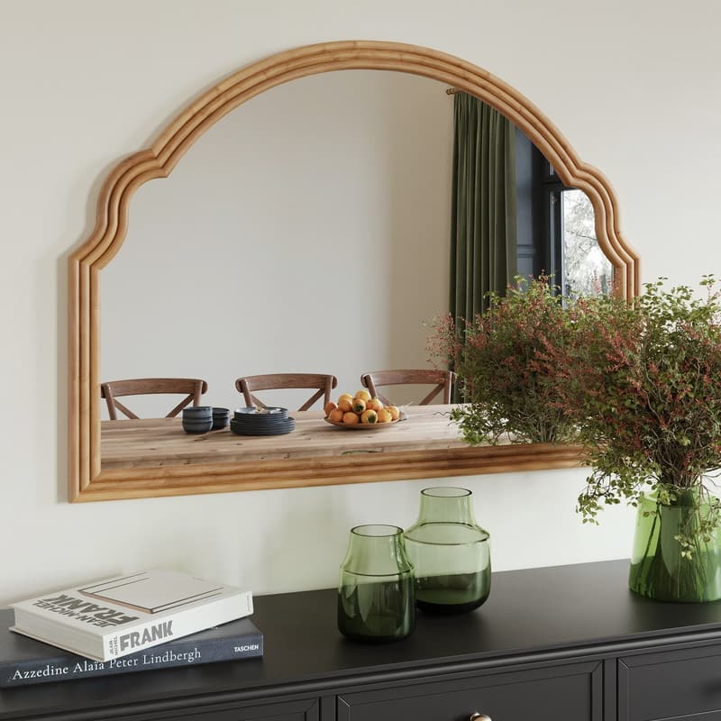 Regina Wide Arch Natural Tone Wood Wall Mirror - 30"H x 41.25"W x 1.25"D