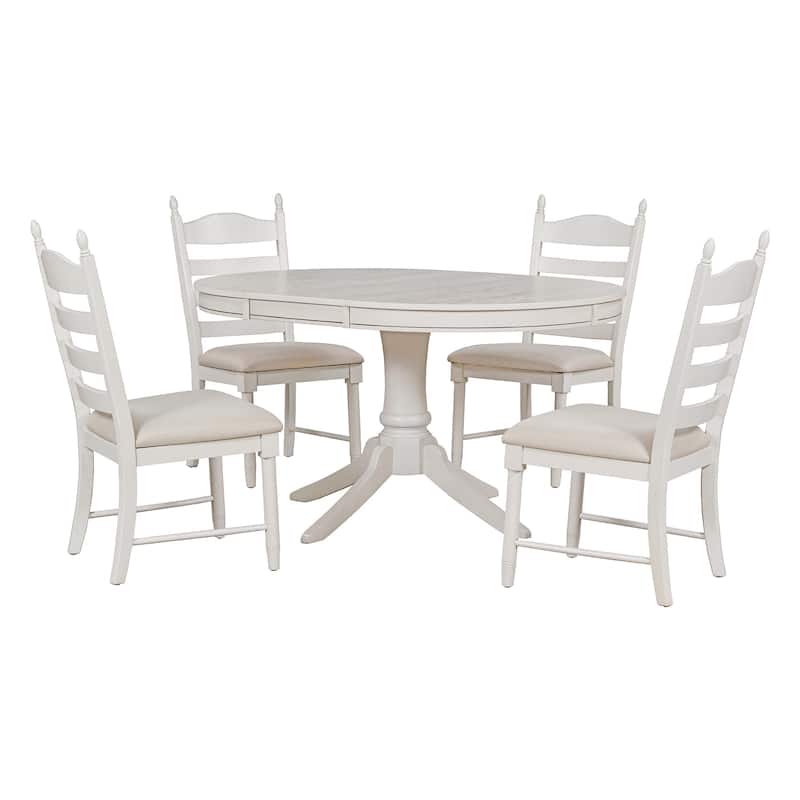 Retro 5-Piece Dining Table Set with Extendable Round Table and Upholstered Chairs for Elegant Dining