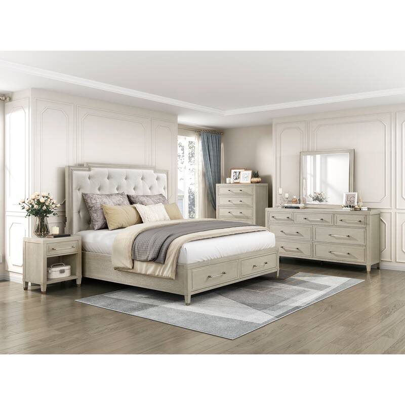Nightstand with Charging Ports Storage Drawer and Shelf