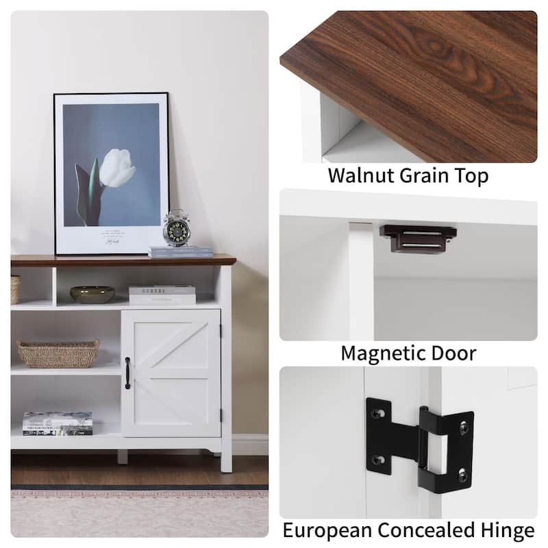 Homy Casa Farmhouse Sideboard Buffet Cabinet, Hinged Barn Doors, White 58''