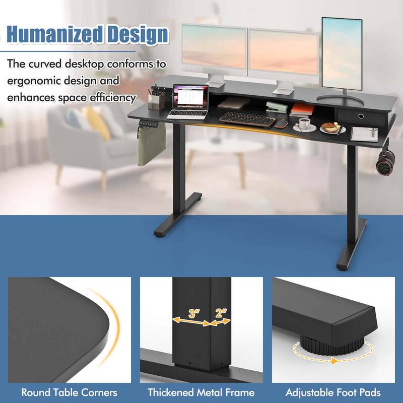 Costway 63" x 24" Electric Standing Desk with 2 Drawers Monitor Stand - See Details