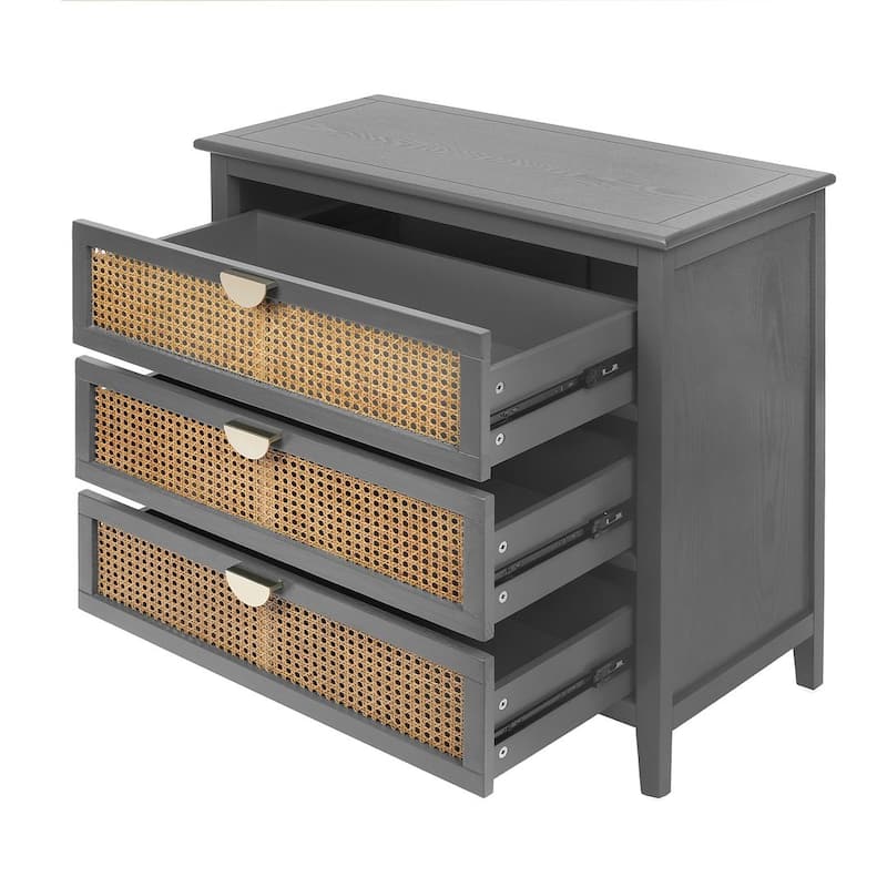 3 Drawers Rattan Storage Cabinet for Bedroom Living Room