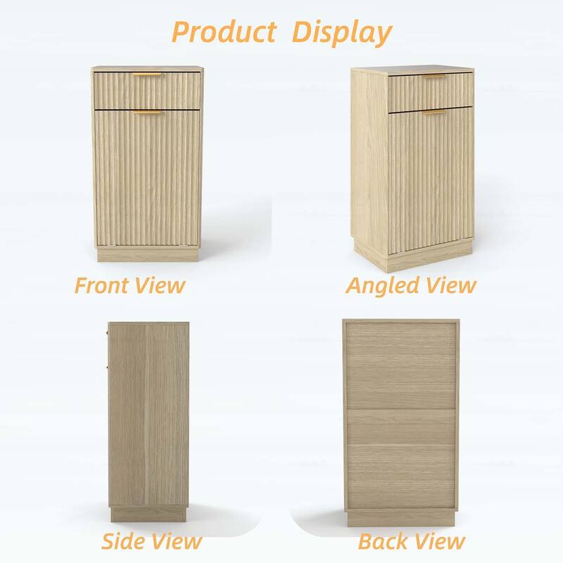 Tilt-Out Trash Can Cabinet with Wave-Textured Hideaway Drawer and Pull-Out Bin,for Living Room
