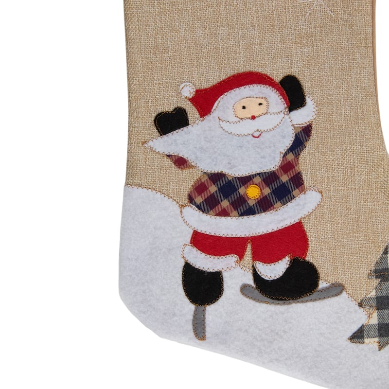19" Beige and Red Burlap "Ho Ho Ho" Santa Claus Christmas Stocking