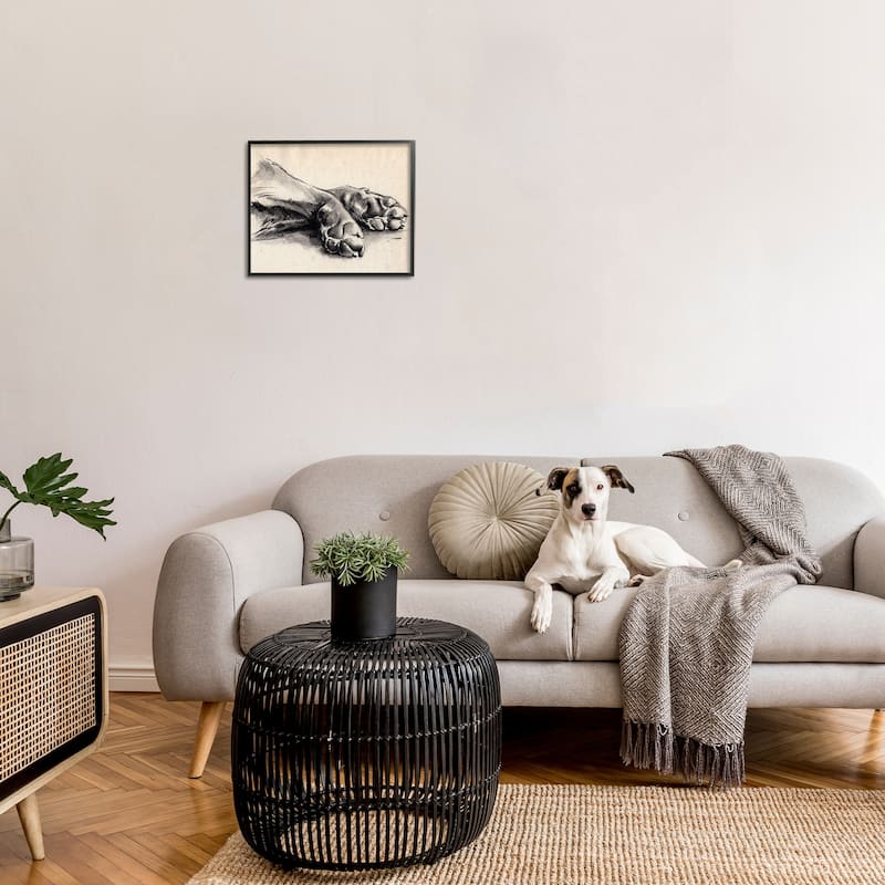Stupell Dog Paw Charcoal Design Minimal Tan Black Framed Giclee Texturized Art by Jennifer Paxton Parker