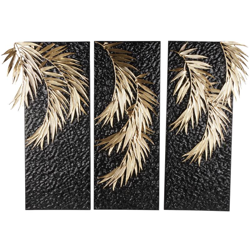Black Metal Abstract Home Wall Decor with Gold Accents (Set of 3)