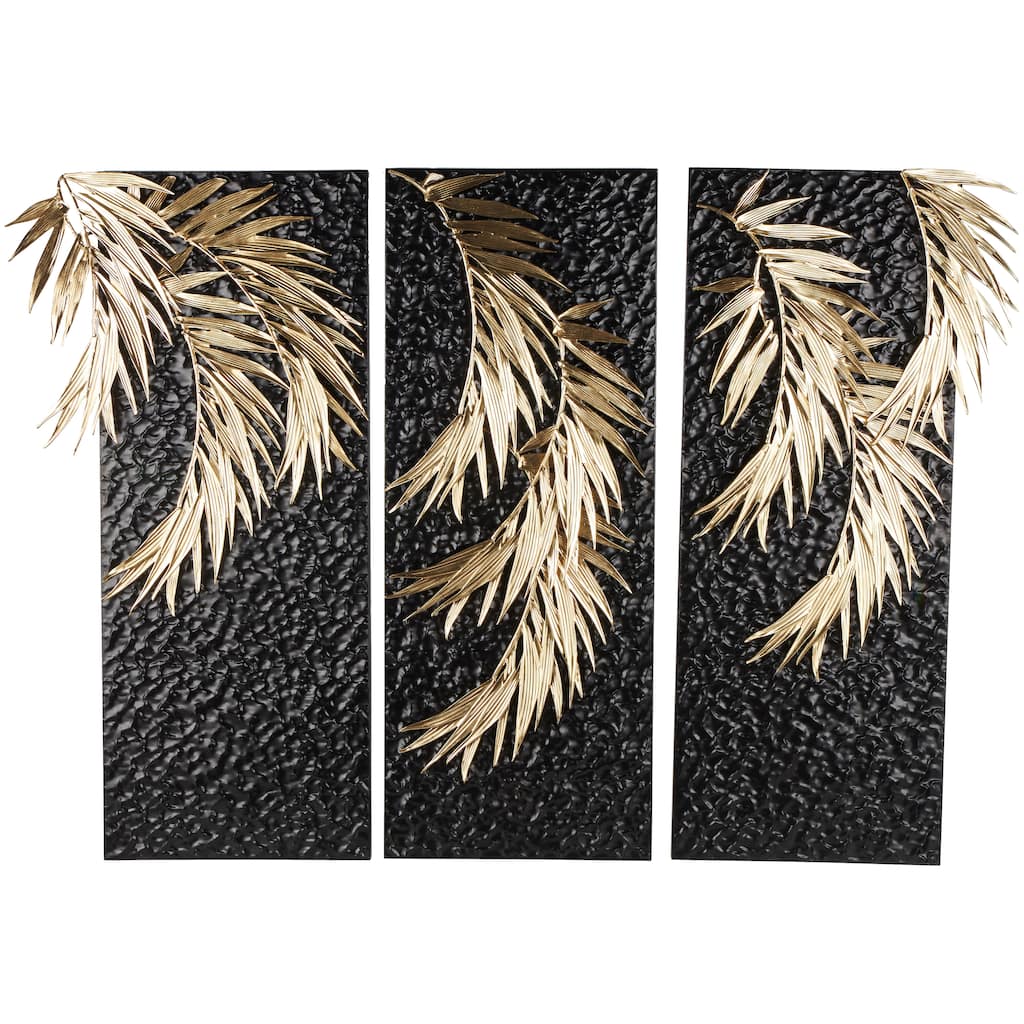 Metal Abstract Home Wall Decor with Gold Accents - Set of 3 Black - Roche River Decor