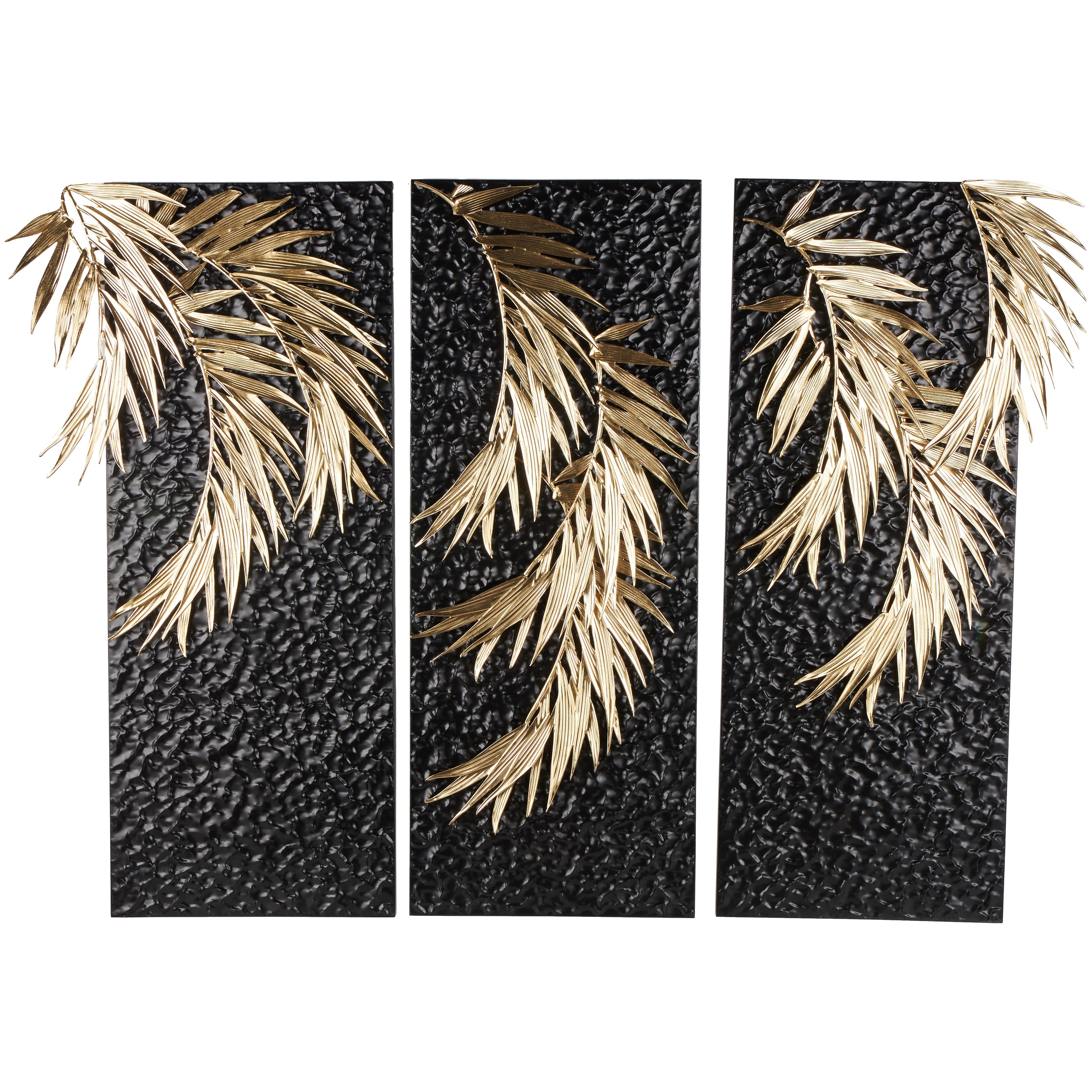 Metal Abstract Home Wall Decor with Gold Accents - Set of 3 Black - Roche River Decor
