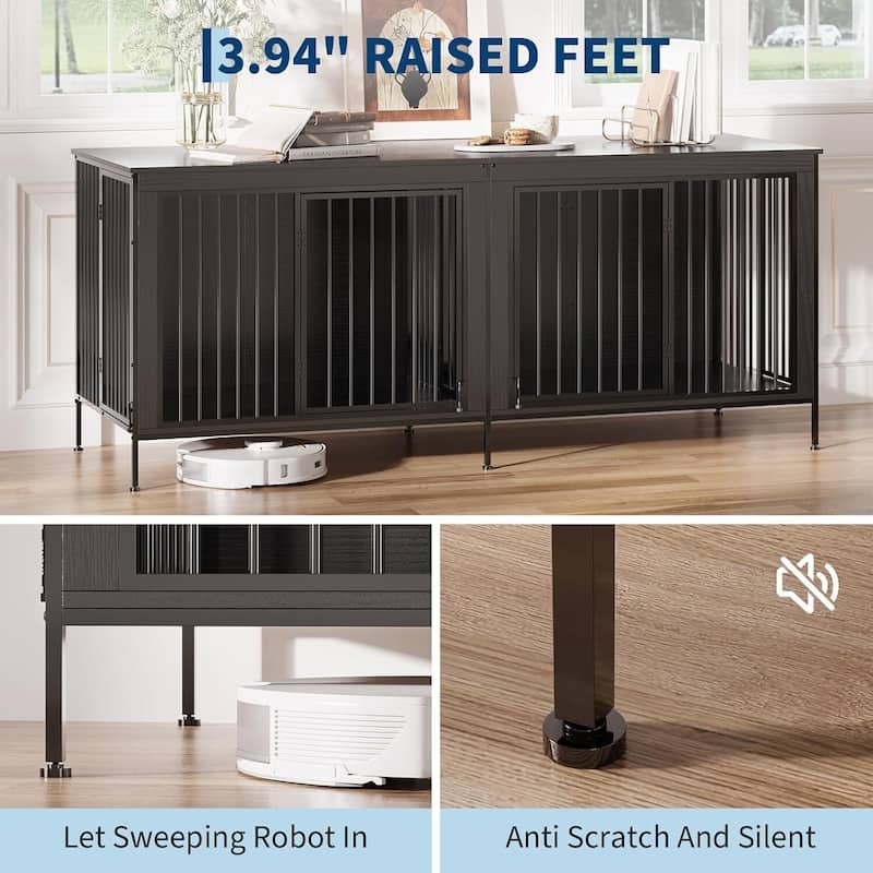 79" Heavy Duty Double Dog Crate Furniture for Medium/ Large Dogs