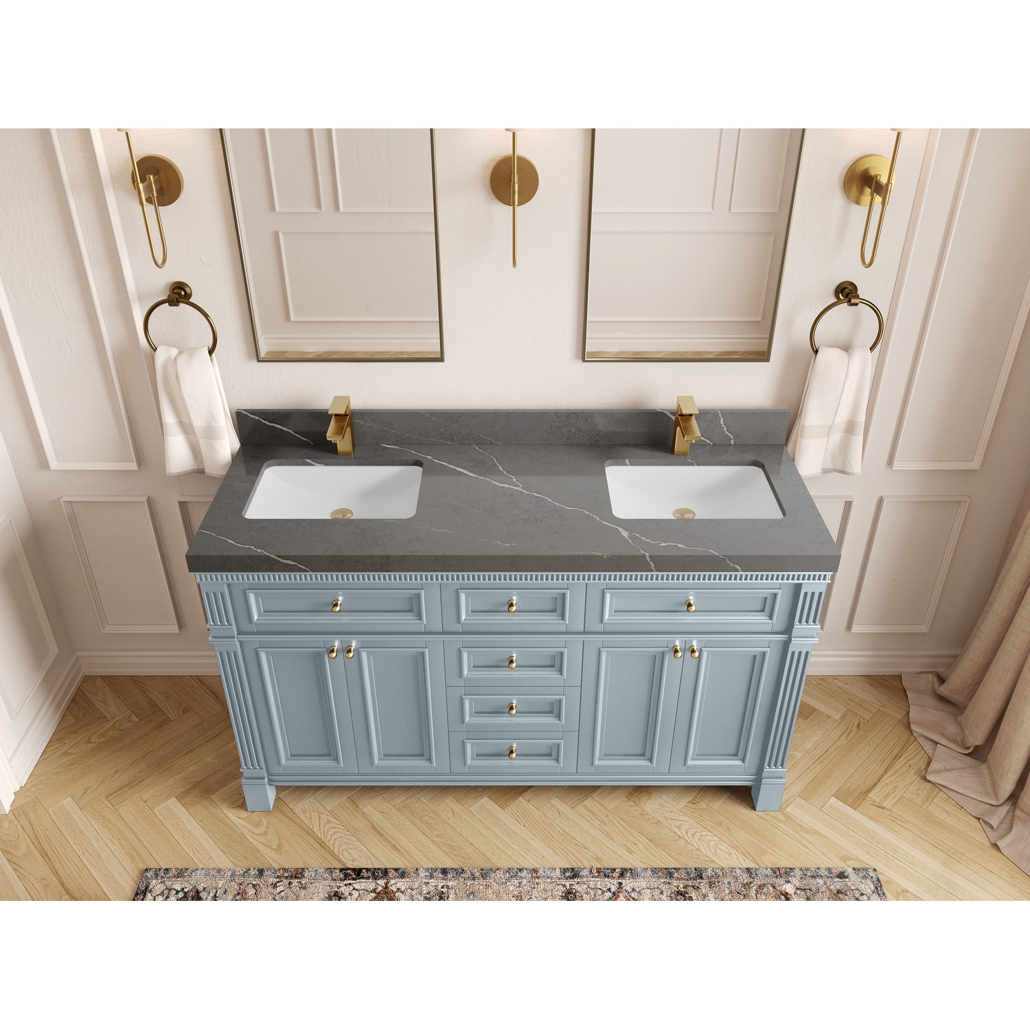 Willow Collections 60 in. W x 22 in. D Reeded Paris Double Bowl Sink Bathroom Vanity with Countertop