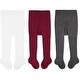 preview thumbnail 1 of 4, CozyWay Cable Knit Leggings, 3 pair, white/burgundy/darkgray - Multi