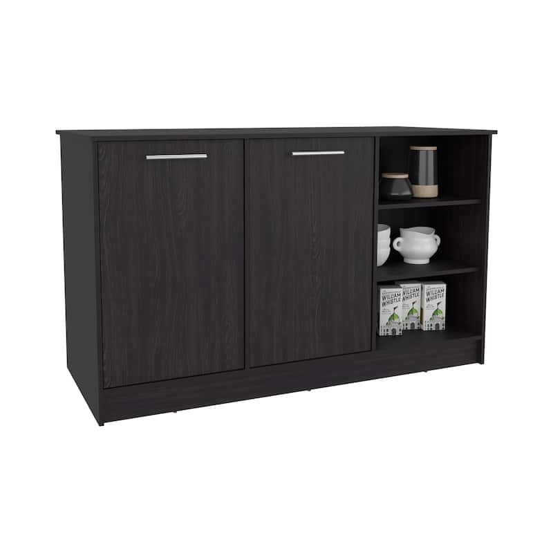 Kitchen Island Two Cabinets, Three Open Shelves