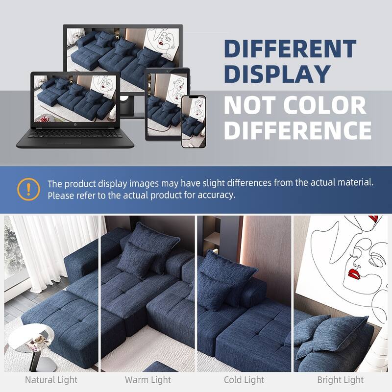 Modern Oversized Modular Sectional Sofa, Sparkling Chenille, 6 PCS DIY, No Assembly, Blue