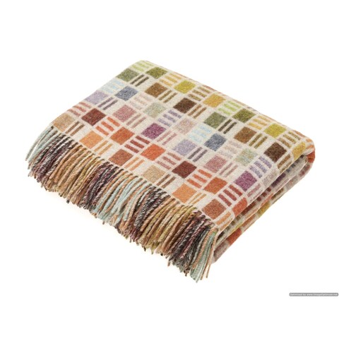 Merino Lambswool Throw Blanket - Ribbon Multi-Beige - Made in England,