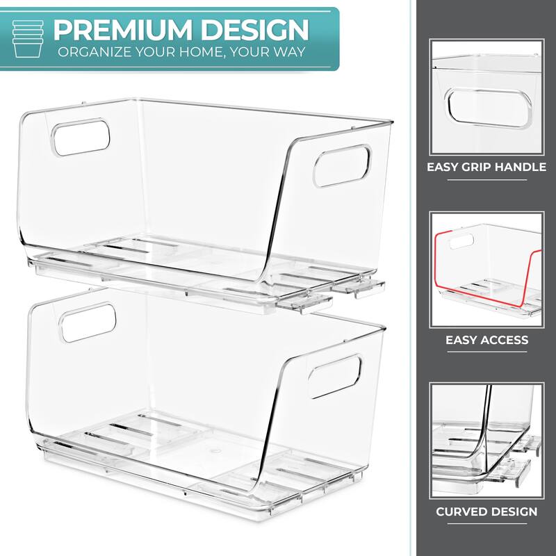Sorbus Stackable Storage Bins Open Front Clear Stackable Bins for Pantry Kitchen - Clear Pantry Organizer Bins (Small 2 Pack)