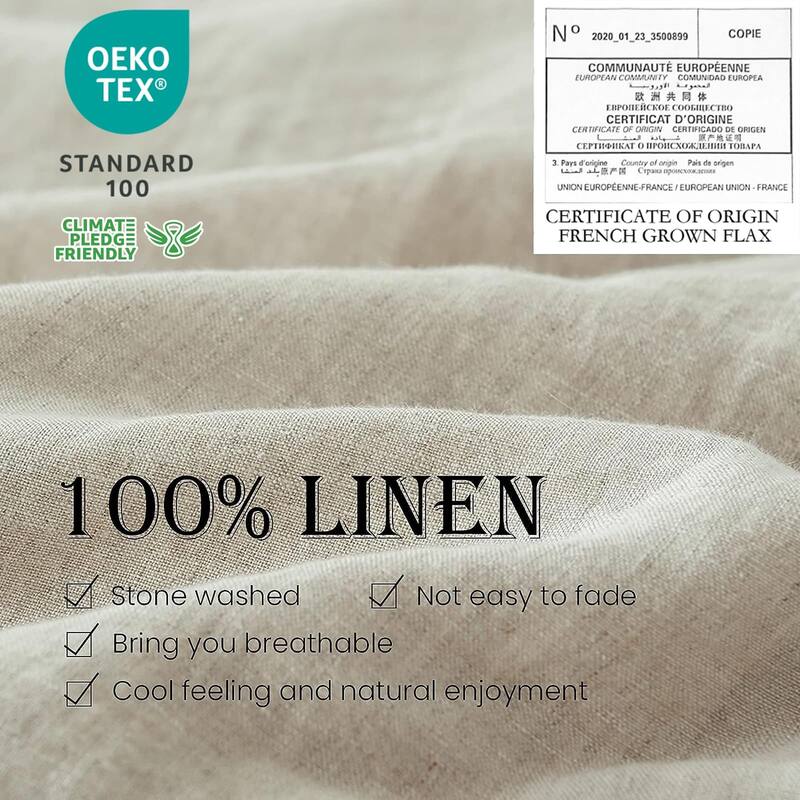 100% Linen Duvet Cover Set 3pcs Basic Natural French Washed Flax Soft Breathable Farmhouse Bedding with Button Closure, Queen