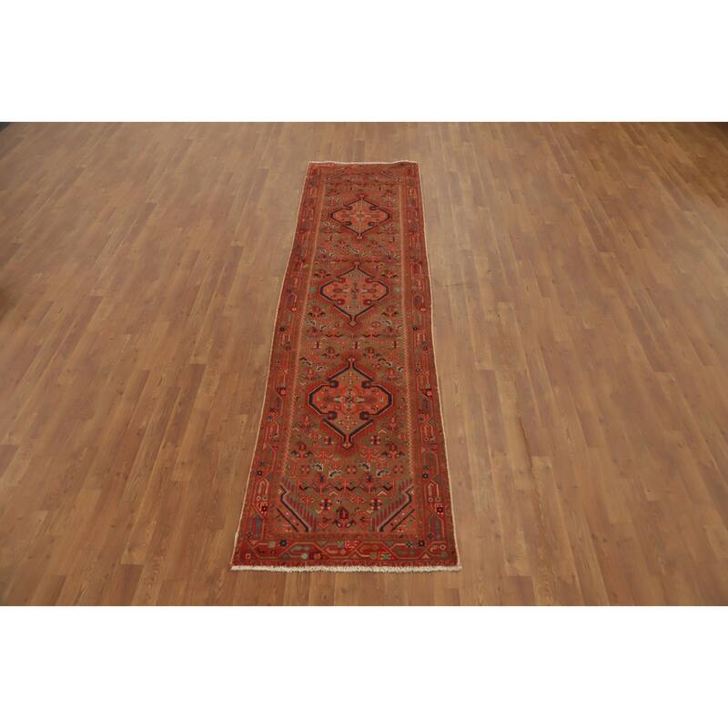Hand Knotted Oriental 100% Wool Carpet Traditional Geometric Brown Mahal Runner Rug - 10' 1'' X 2' 7''
