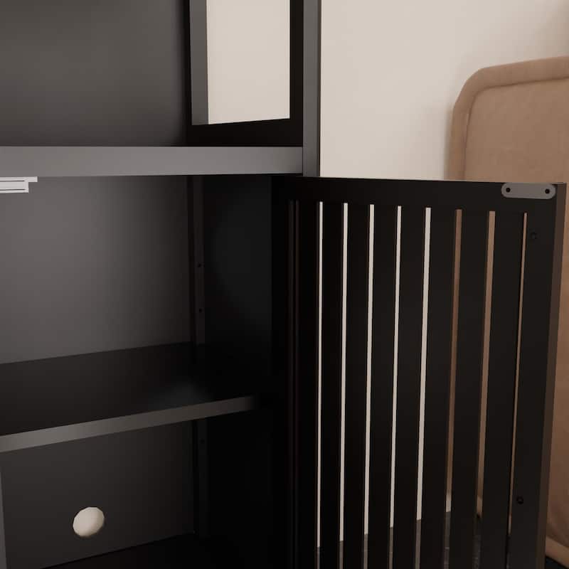 Anmytek Tall Black Bamboo Linen Tower Storage Cabinet for Bathroom Bedroom Living Room