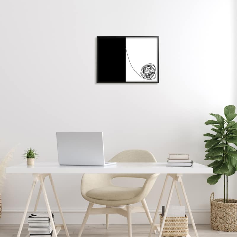 Stupell Simple Abstract Modern Black And White Scribble Framed Wall Art