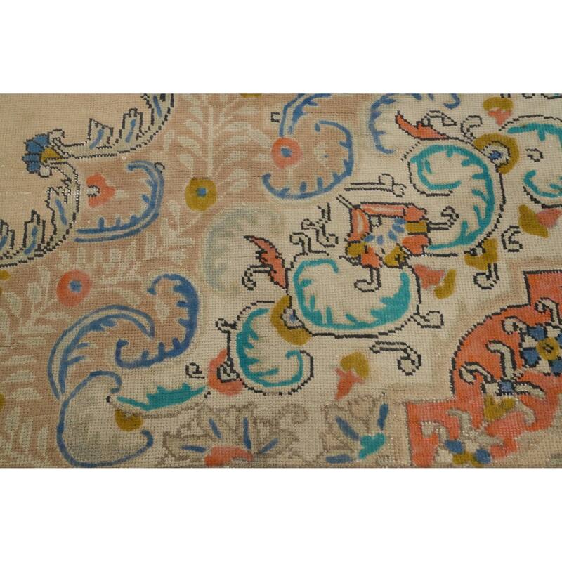 Hand Knotted Oriental 100% Wool Carpet Traditional Floral Beige & Ivories Tabriz Area Rug - 12' 3'' X 9' 10''