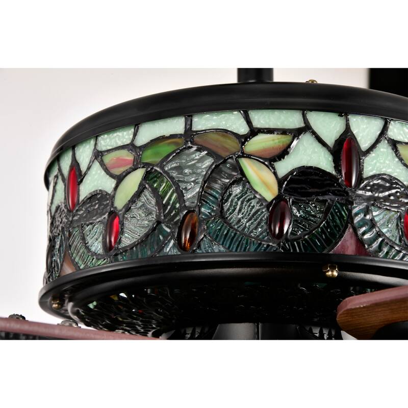 Inio 5-Blade Lighted Ceiling Fan 2-Tier Tiffany Style Glass