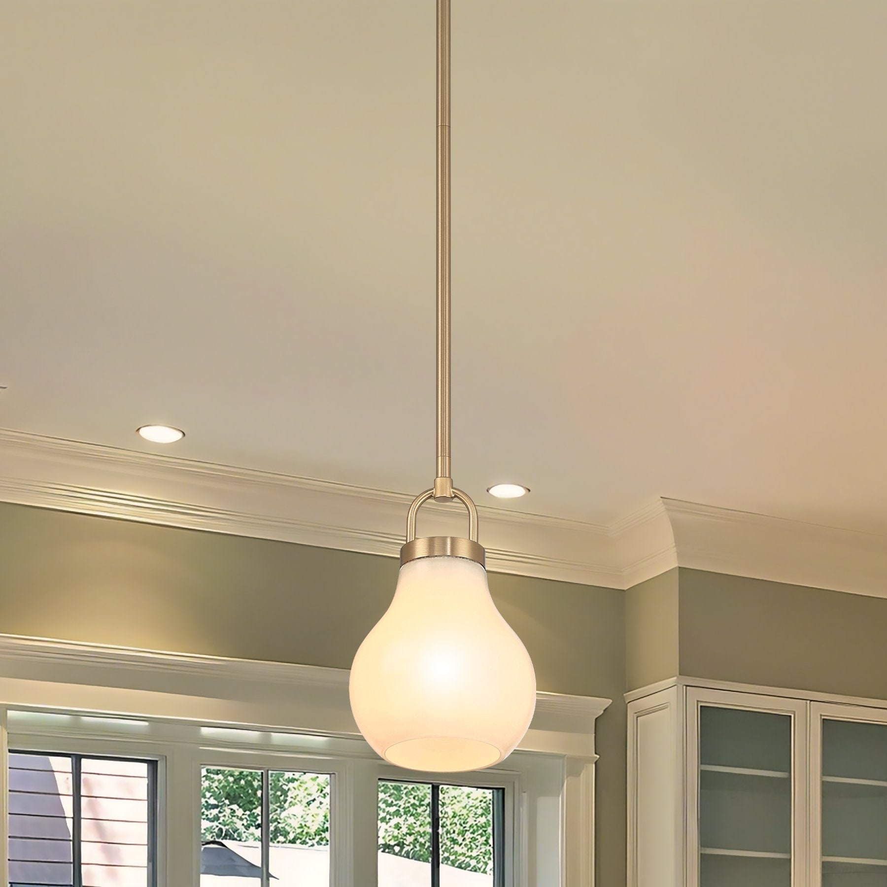 Thesis Mansfield 6-inch 1-light Champagne Gold Pendant Light with Opal Glass Shade
