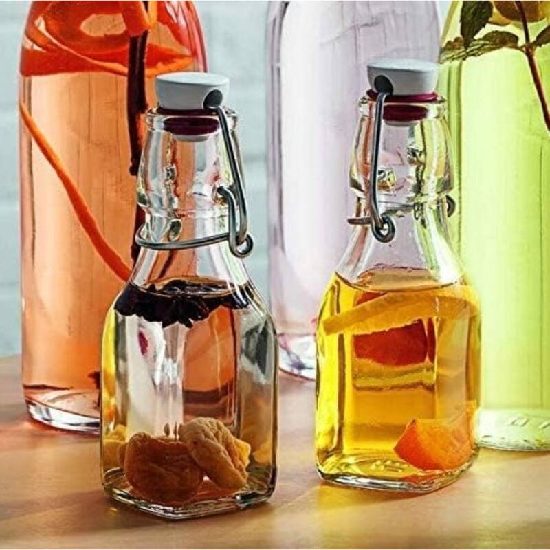 Bormioli Rocco Square 4.25 Oz Swing Top Glass Bottles Set