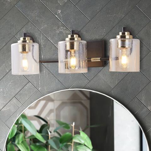 Cottage 3 Lights Bathroom Vanity Lights Rose Gold with Seeded Glass/ Wall Sconce Lighting