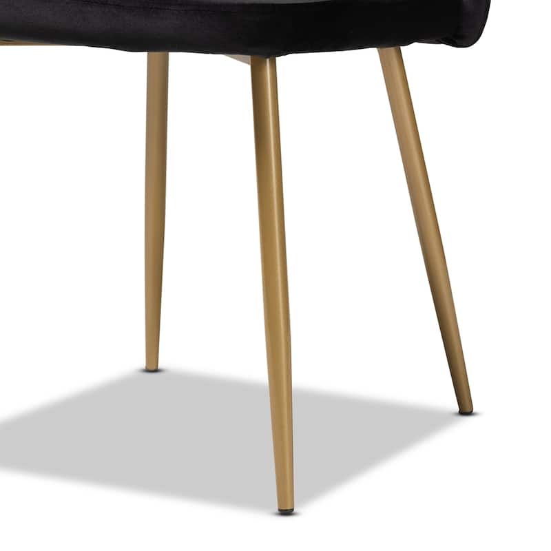 Fantine Modern Luxe and Glam Velvet Fabric Upholstered and Gold Finished Metal 2-Piece Dining Chair Set